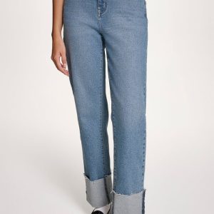 HÖGA JEANS MED RÅ KANT MED MANSCHETTER MED RAK BEN