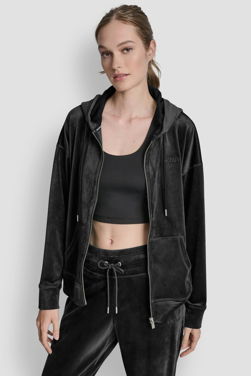 VELOUR HD-BRODERAD LOGOTYP FULL DRAGKEDJA-HOODIE
