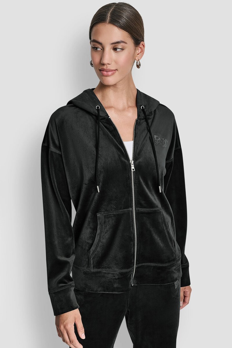 VELOUR HOODIE MED STRASSTENSLOGO MED FULL DRAGKEDJA